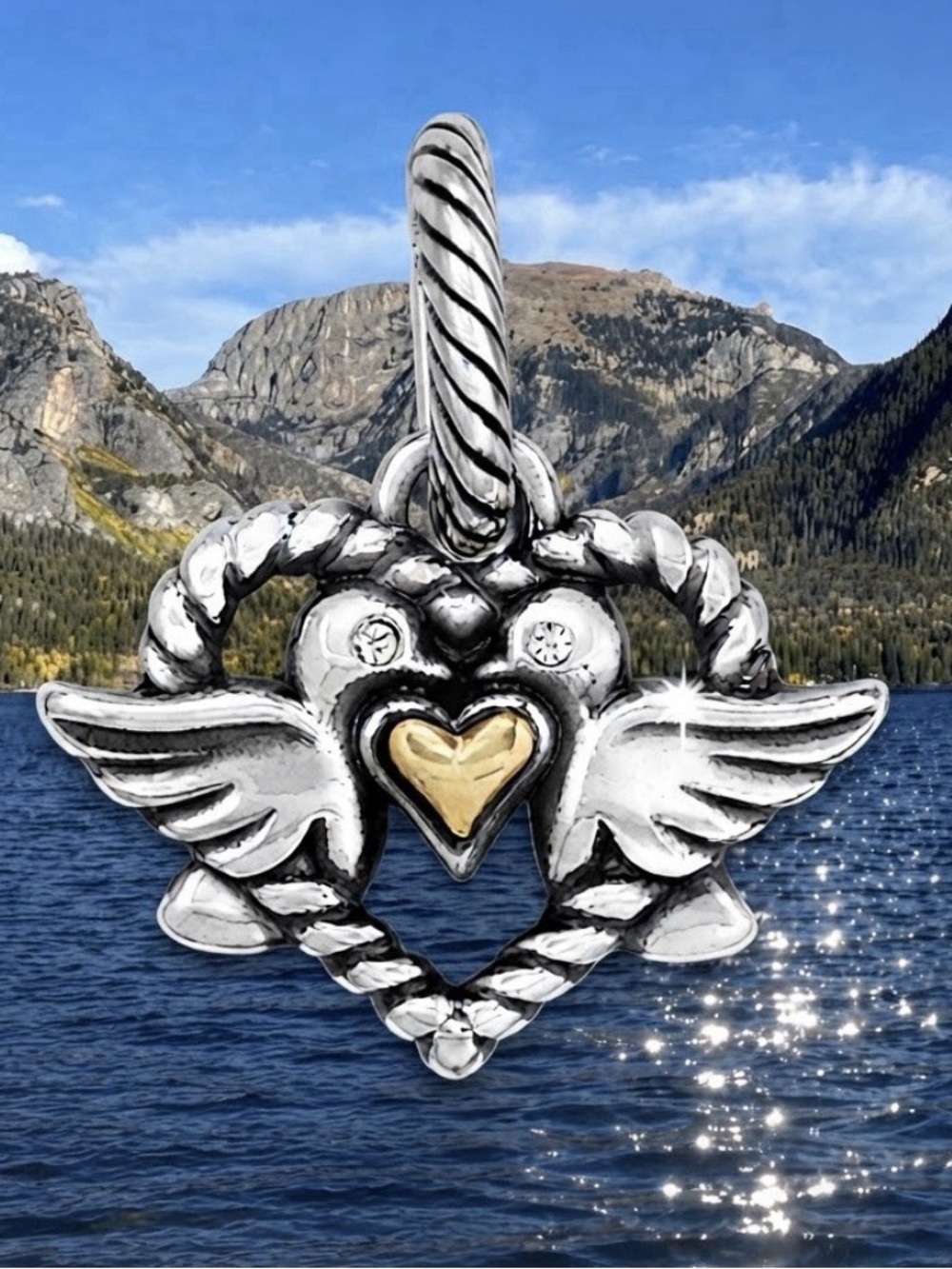 Brighton Silver-Tone Winged Bird Charm with Gold Heart Accent